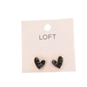 NWT LOFT Black Druzy Gold Tone Small Heart Stud Earrings NEW